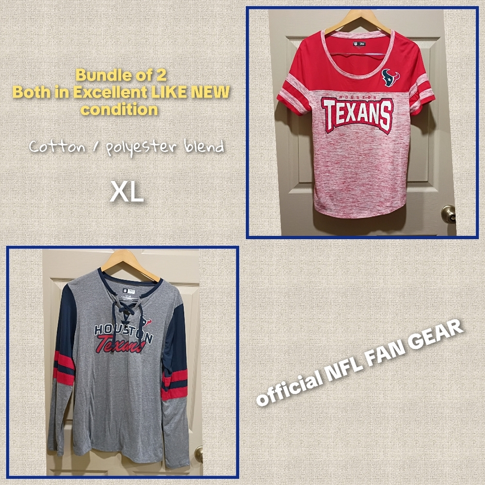 Bundle of 2 Like New HOUSTON TEXANS Woman's XL t-shirts (Long & Short Sleeve)